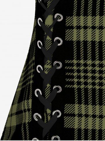 Plus Size & Curve Lace Up Full Zipper Plaid Tank Top