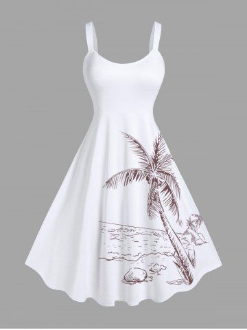 Plus Size Coconut Tree Seascape Print Hawaii Tank Dress - WHITE - S