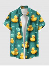 Plus Size Cute Duck Raindrop Print Hawaii Button Pocket Shirt For Men -  