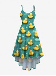 Plus Size Cute Duck Raindrop Print Hawaii High Low Asymmetric Cami Dress -  