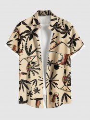 Plus Size Coconut Tree Sun Bird Print Hawaii Button Pocket Shirt For Men -  