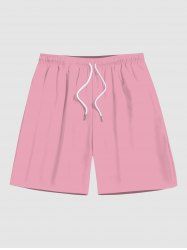 Plus Size Solid Color Pocket Hawaii Beach Shorts For Men -  