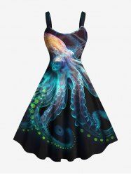 Plus Size Colorful Octopus Print Hawaii Tank Dress -  