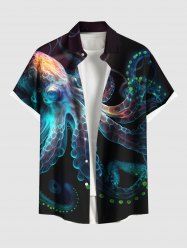 Plus Size Colorful Octopus Print Buttons Pocket Hawaii Shirt For Men -  