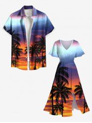 Coconut Tree Ombre Colorful Sky Print Plus Size Matching Hawaii Beach Outfit For Couples -  