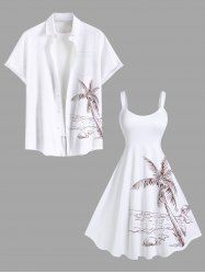 Tenue de Plage Grande Taille Imprimé Cocotiers et Paysage Marin - Blanc 