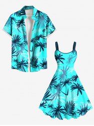 Tenue de Plage Contrastante Imprimé Cocotier Grande Taille pour Couples - Vert clair 