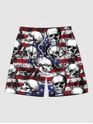 Plus Size Patriotic American Flag Skulls Print Beach Shorts For Men -  