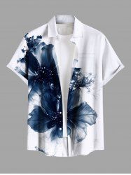 Chemise Fleurs de Peinture à L'Encre avec Poche de Grande Taille avec Boutons pour Hommes - Blanc 6XL