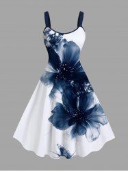 Plus Size Ink Painting Flowers Print Hawaii Tank Dress -  