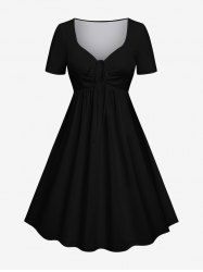 Plus Size Cinched Solid A Line Dress -  
