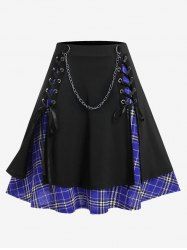 Jupe Gothique Superposée à Carreaux à Chaîne à Lacets - Bleu Cobalt L | US 12
