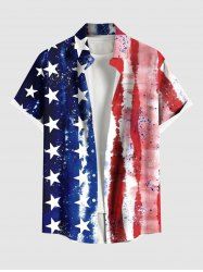 Plus Size Distressed Patriotic American Flag Print Button Pocket Shirt For Men -  