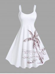 Plus Size Coconut Tree Seascape Print Hawaii Tank Dress -  