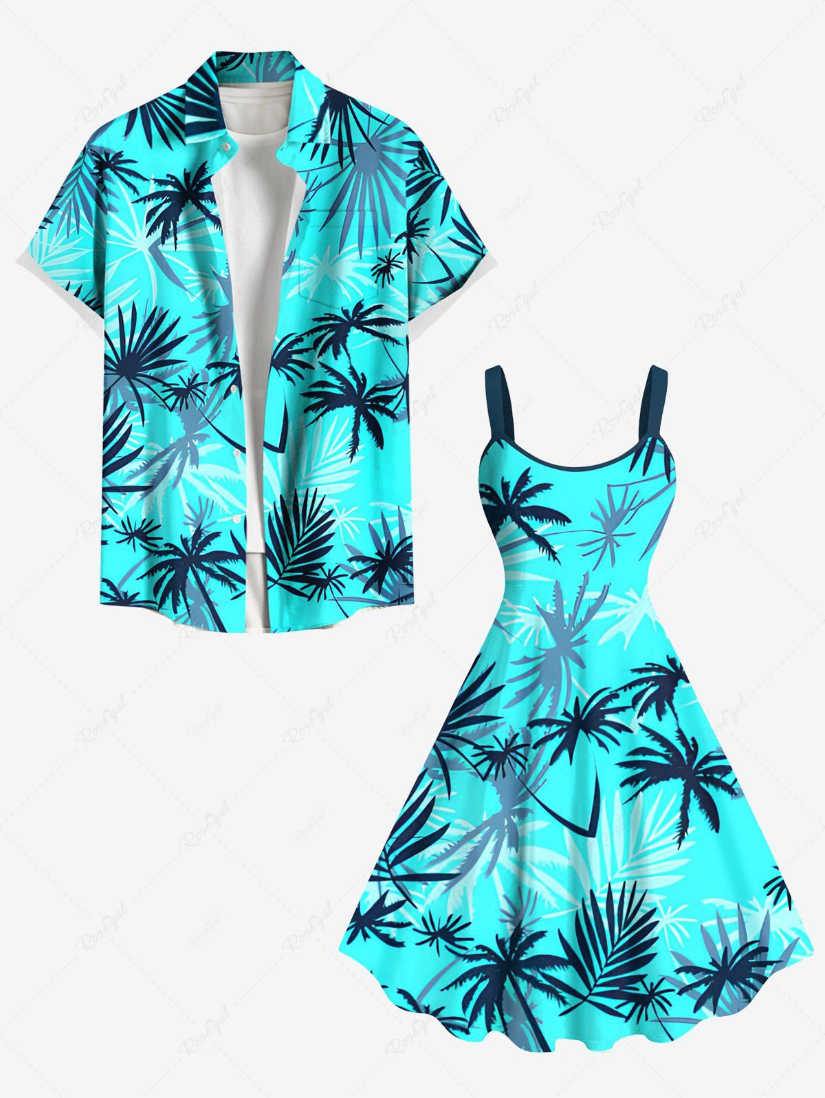 Tenue de Plage Contrastante Imprimé Cocotier Grande Taille pour Couples Vert clair 