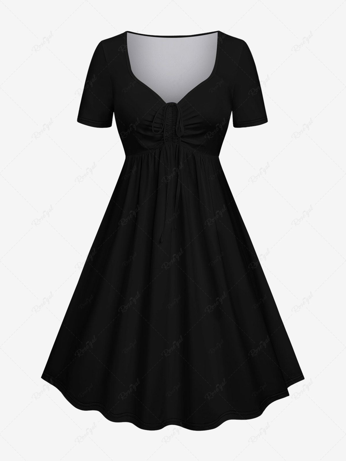 Fashion Plus Size Cinched Solid A Line Dress  