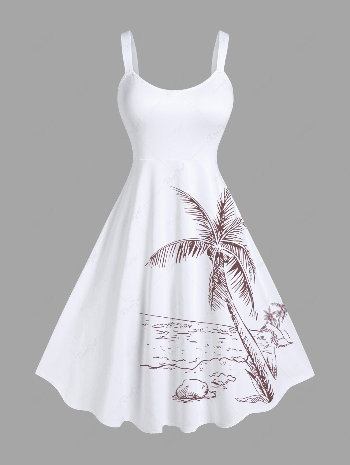 Buy Plus Size Coconut Tree Seascape Print Hawaii Tank Dress  