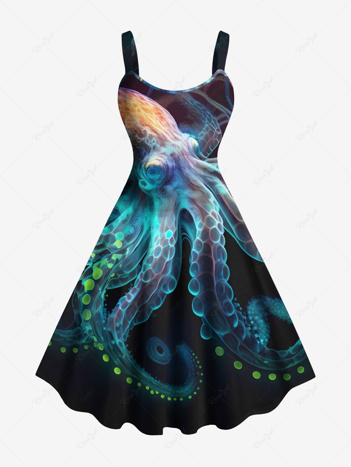 Fancy Plus Size Colorful Octopus Print Hawaii Tank Dress  