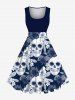 Skulls Hibiscus Flower Leaf Print Plus Size Matching Hawaii Beach Outfit For Couples -  
