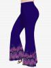 Ensemble T-shirt Rayé Ombre à Imprimé Rose Grande Taille - Bleu profond 
