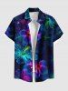 Tenue de plage hawaïenne assortie grande taille à imprimé feuilles tropicales et fleurs ombrées pailletées pour couples - Bleu profond 