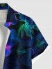 Tenue de plage hawaïenne assortie grande taille à imprimé feuilles tropicales et fleurs ombrées pailletées pour couples - Bleu profond 