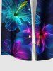 Tenue de plage hawaïenne assortie grande taille à imprimé feuilles tropicales et fleurs ombrées pailletées pour couples - Bleu profond 