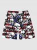 Patriotic American Flag Skulls Print Plus Size Matching Outfit For Couples -  