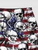 Patriotic American Flag Skulls Print Plus Size Matching Outfit For Couples -  