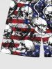 Patriotic American Flag Skulls Print Plus Size Matching Outfit For Couples -  
