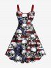 Patriotic American Flag Skulls Print Plus Size Matching Outfit For Couples -  