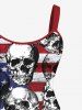 Patriotic American Flag Skulls Print Plus Size Matching Outfit For Couples -  