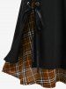 Gothic Chains Lace Up Layered Plaid Skirt -  