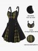 Gothic Plus Size Plaid Colorblock Print Lace Up Half Zipper Patchwork Fit and Flare Dress -  