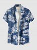 Tenue de plage hawaïenne assortie avec imprimé denim, cocotier, feuilles tropicales et fleurs, paysage marin, pour couples - Bleu 