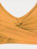 Maillot de Bain Bikini Croisé Rose et Crâne Imprimés de Grande Taille Trois Pièces - Jaune 3X