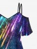 Plus Size Colorful Glitter Meteor Shower Ombre Galaxy Tree Print Hawaii Cold Shoulder Cami T-shirt -  