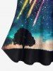Plus Size Colorful Glitter Meteor Shower Ombre Galaxy Tree Print Hawaii Cold Shoulder Cami T-shirt -  