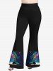 Pantalon Évasé Imprimé Pluie D'arbre Coloré et Galaxie Grande Taille - Noir 2X
