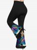 Pantalon Évasé Imprimé Pluie D'arbre Coloré et Galaxie Grande Taille - Noir 2X