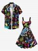 Plus Size Glitter Colorful Neon Heart Juice Letter Ice Cream Print Hawaii A Line Tank Dress -  