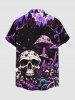 Plus Size Skull Mushroom Tree Forest Butterfly Galaxy Print Hawaii Button Pocket Shirt For Men -  