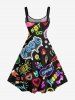 Plus Size Glitter Colorful Neon Heart Juice Letter Ice Cream Print Hawaii A Line Tank Dress -  