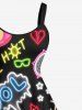Plus Size Glitter Colorful Neon Heart Juice Letter Ice Cream Print Hawaii A Line Tank Dress -  
