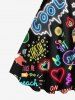 Plus Size Glitter Colorful Neon Heart Juice Letter Ice Cream Print Hawaii A Line Tank Dress -  