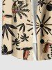 Plus Size Coconut Tree Sun Bird Print Hawaii Button Pocket Shirt For Men -  