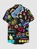 Plus Size Glitter Colorful Neon Heart Juice Letter Ice Cream Print Hawaii Button Pocket Shirt For Men -  