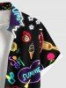 Plus Size Glitter Colorful Neon Heart Juice Letter Ice Cream Print Hawaii Button Pocket Shirt For Men -  