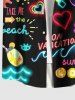 Plus Size Glitter Colorful Neon Heart Juice Letter Ice Cream Print Hawaii Button Pocket Shirt For Men -  
