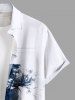 Chemise Fleurs de Peinture à L'Encre avec Poche de Grande Taille avec Boutons pour Hommes - Blanc 6XL